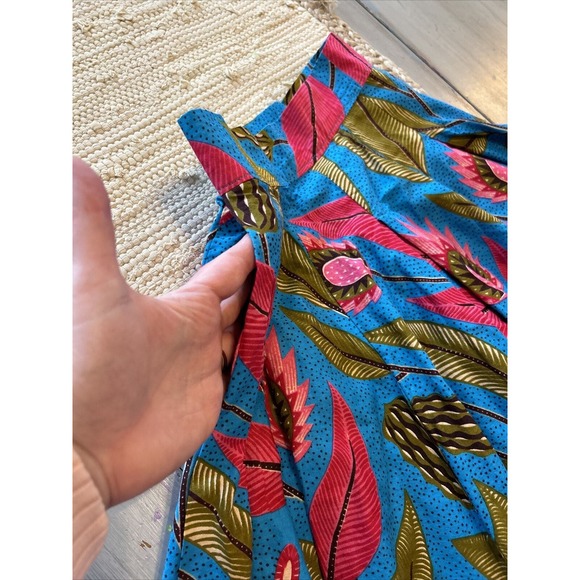 Francis + Benedict Blue Pink Leaves Pleated Skirt African Sz XS Side Zip Pocket - Picture 6 of 10